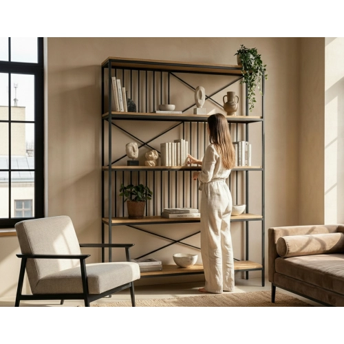 REGAŁ NA KSIĄŻKI METALOWE DREWNO LITE DĄB JESION OLCHA RNK-113